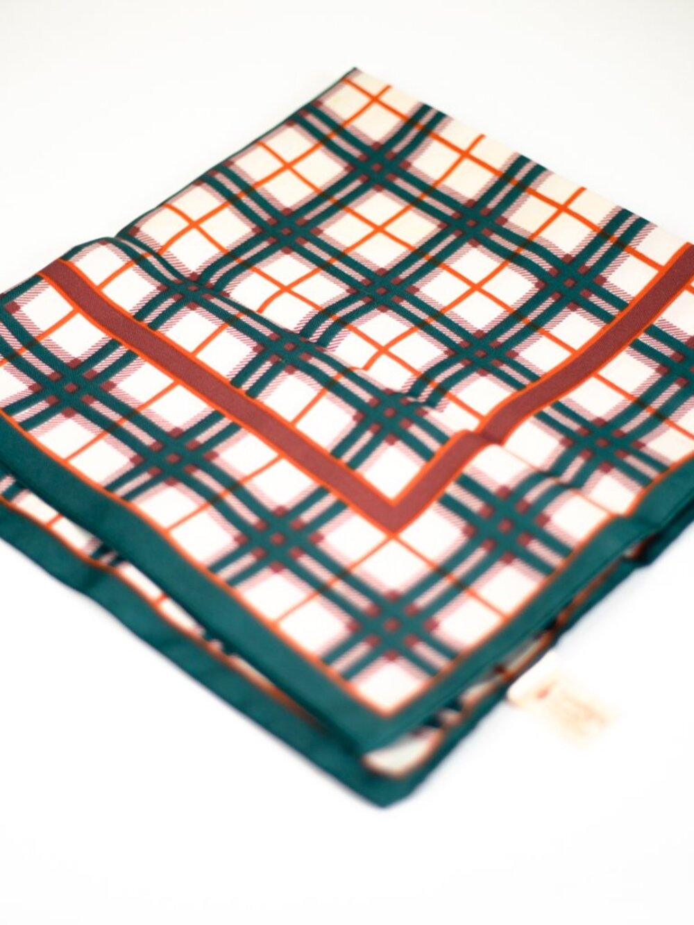 Vintage Tartan Plaid Square Scarf | Teal Orange Burgundy | Large | Made in Italy